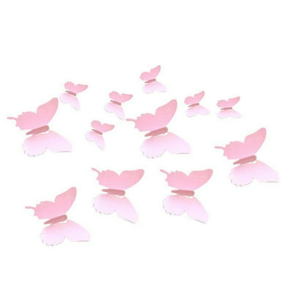 Toystoory 12 Uds. Adhesivo 3D estéreo de simulación Scalewing para dormitorio, pegatina decorativa de PVC para pared, decoración extraíble Decoración del hogar rosado