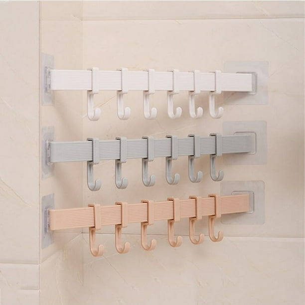 Perchero para toallas de baño, sin perforaciones, con 6 ganchos, sin dejar rastro, para colgar en la pared de la cocina