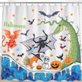 thumbnail image 1 of Whimsical Halloween Shower Curtain - Green "Halloween" Text, Fun Spooky Designsfor Festive Bathrooms!, 1 of 5