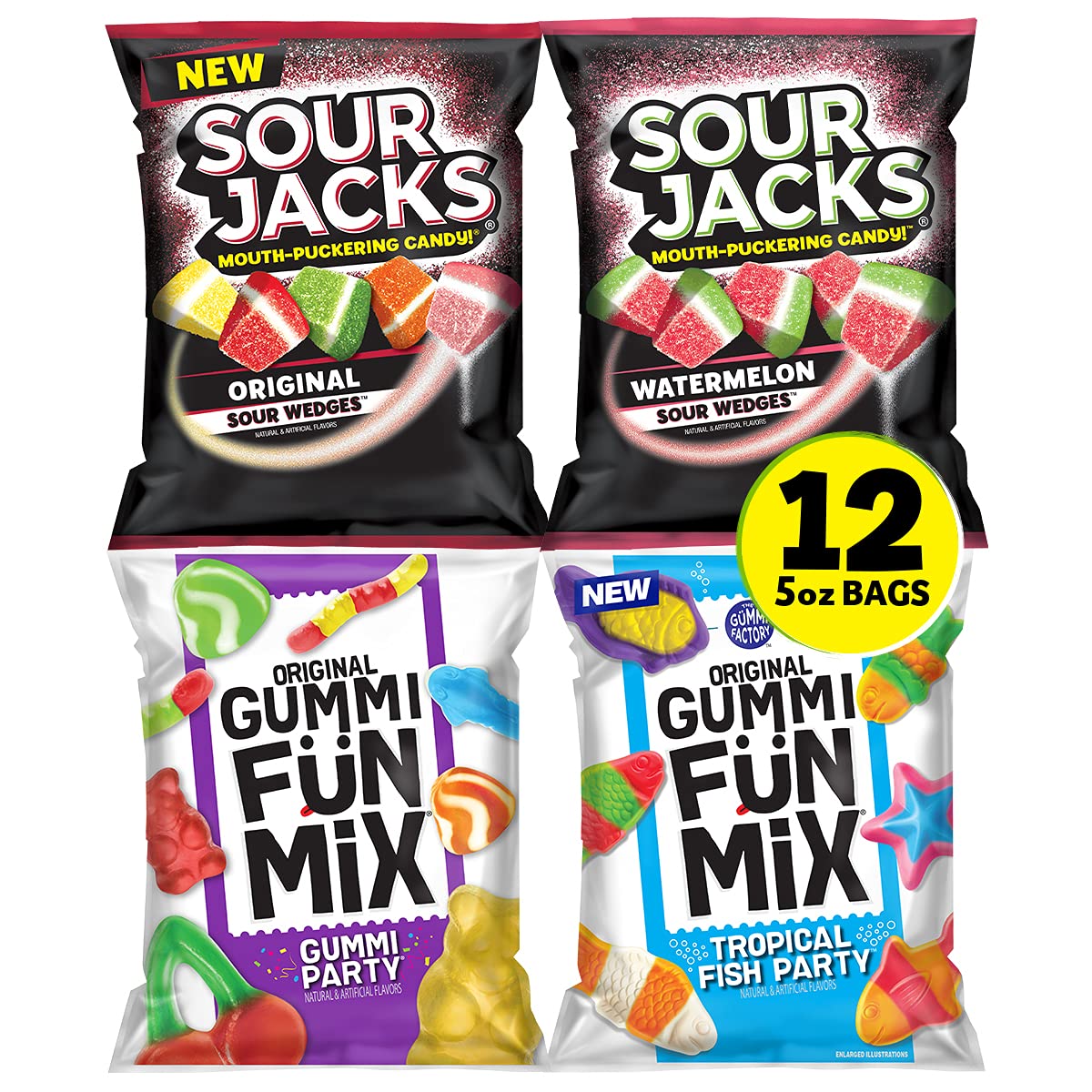 Sour Jacks & Original Gummi Fun Mix Gummy Candy Snacks, Bulk Combo Pack