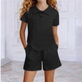 thumbnail image 6 of Stamzod Girls Clothes Two Piece Outfits Short Sleeve Top + Shorts with Pocket Summer Short Set Size 4-14 Years Black 9-10 Years, 6 of 6