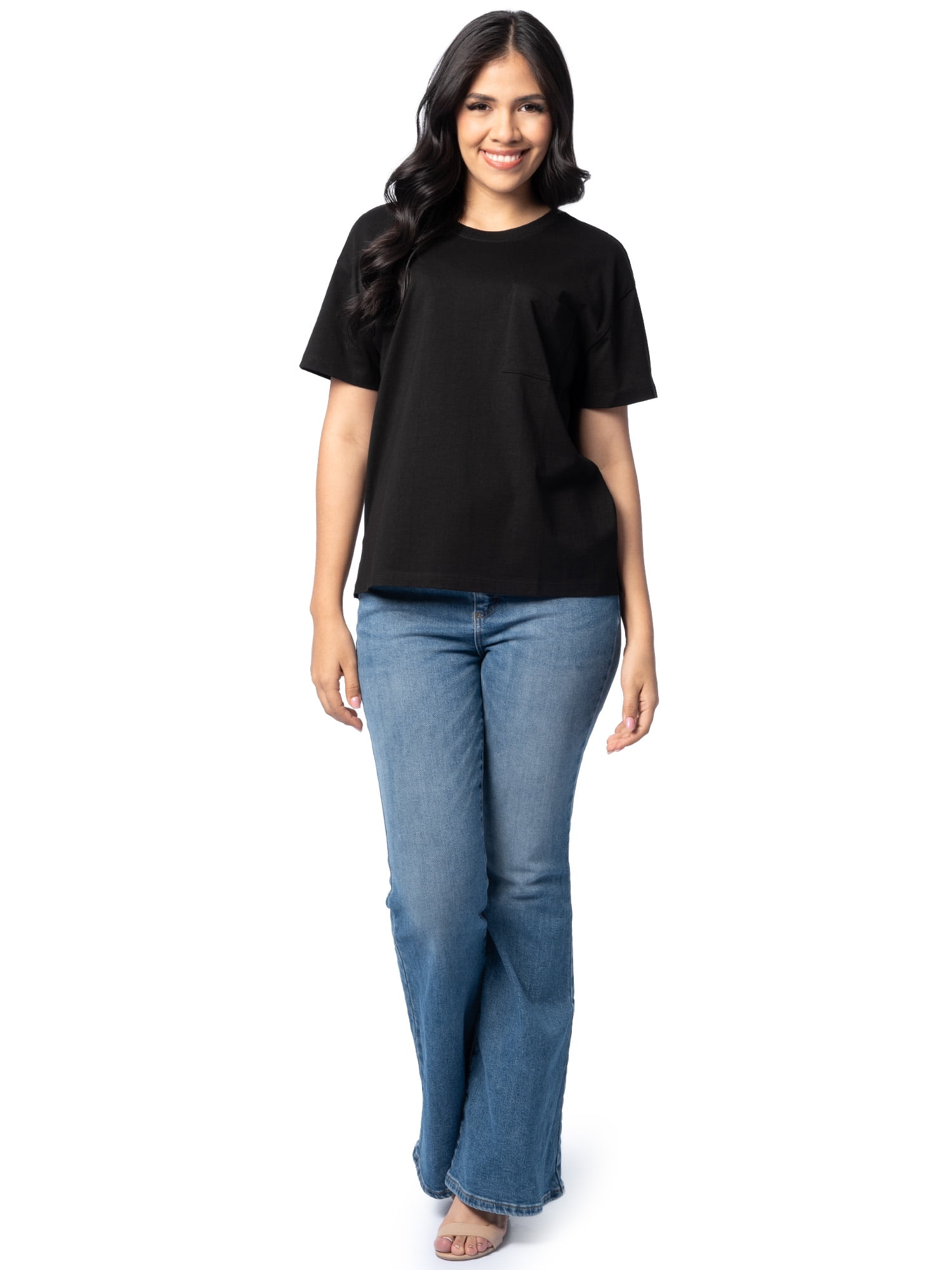 Time and Tru Women's Short Sleeve Boyfriend Pocket T-Shirt, XS-XXXL