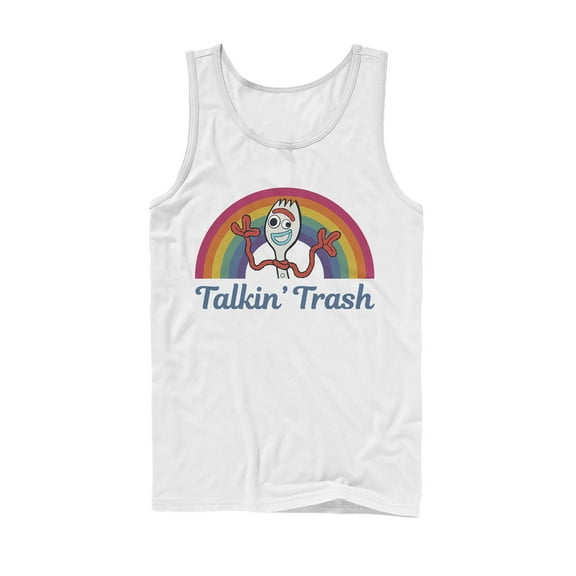 Men's Toy Story Forky Talkin' Trash Rainbow Tank Top White X Large