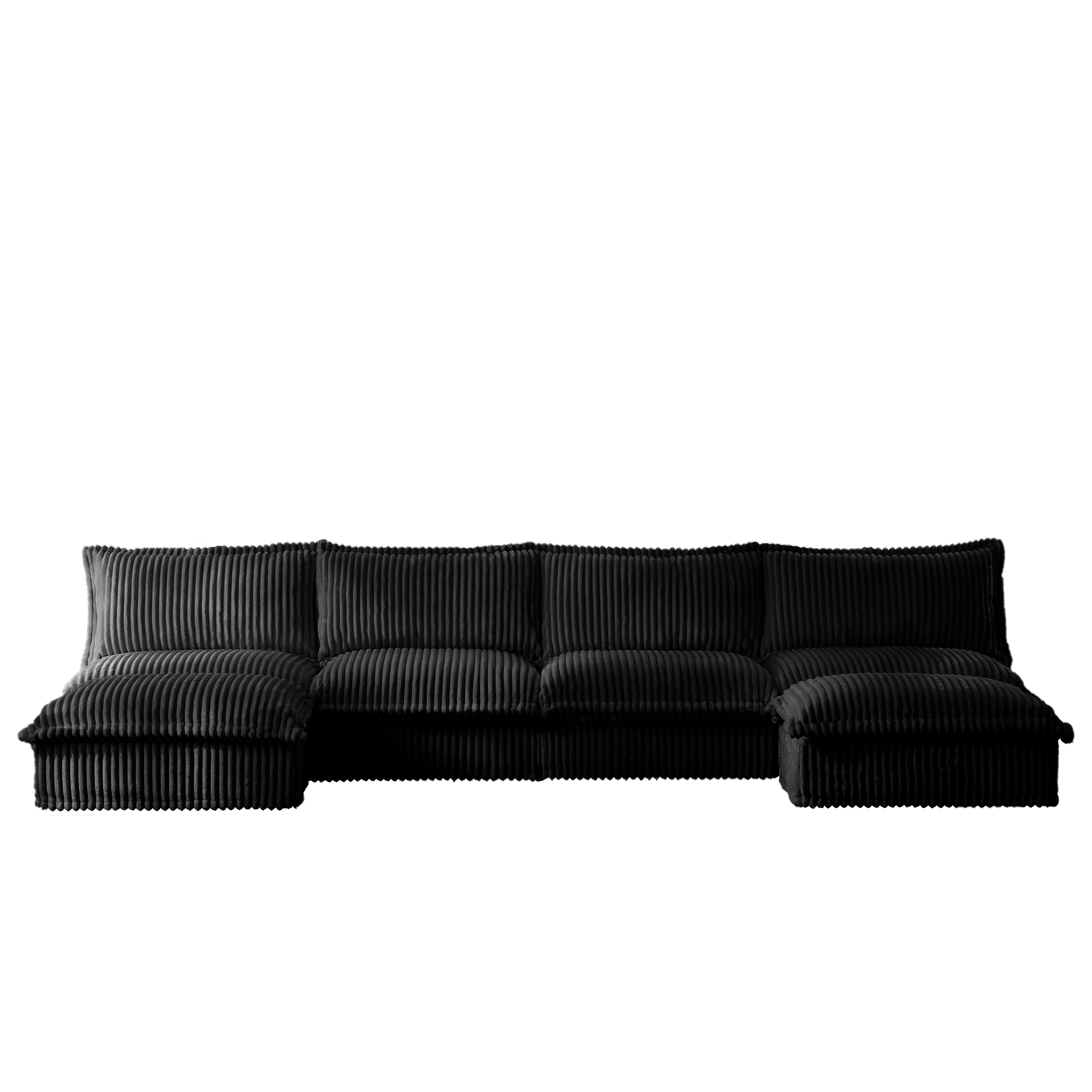 Gewnee Modern Armless Oversize 4 Seater Deep Seat Sectional Sofa With Ottoman,Free Combination U Shape Green Corduroy Sofa Couch For Living Room