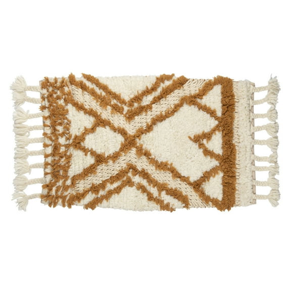 Creative Co-Op Creative Co-Op Boho Cotton Wool Tufted Rug with Geometric Pattern and Tassels, Natural and Mustard