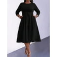 thumbnail image 4 of AURA Plus Size Women’s Knit Dress Round Neck Long Sleeve High Waist Tie Mid Length A Line Dress, 4 of 5