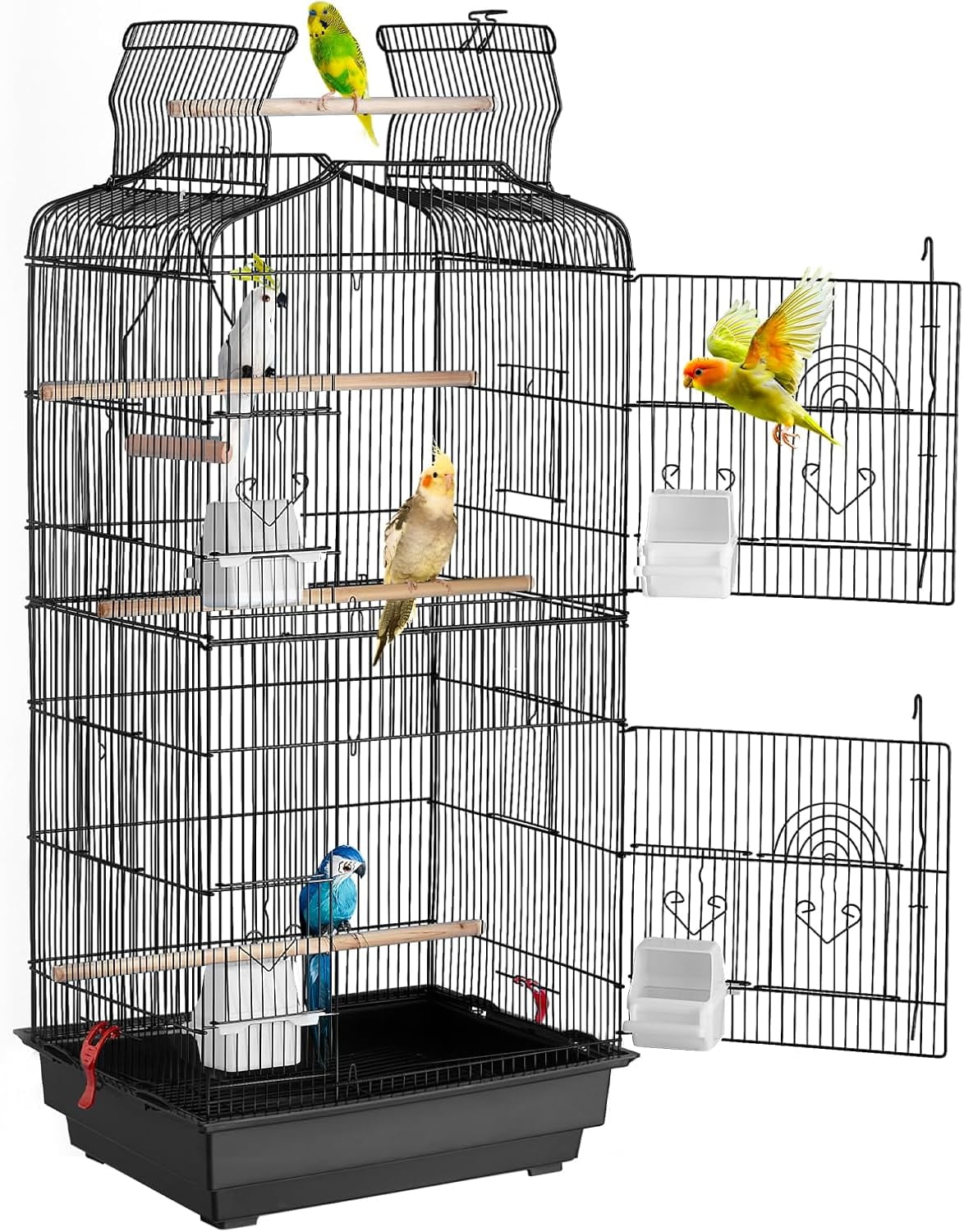 41-inch Open Top Large Parrot Bird Cage, Hanging Bird Cage for Parakeets Finches Canaries Lovebirds Cockatiels Budgies Small Quaker Conures Travel Pet Flight Birdcage with Swing and Perch