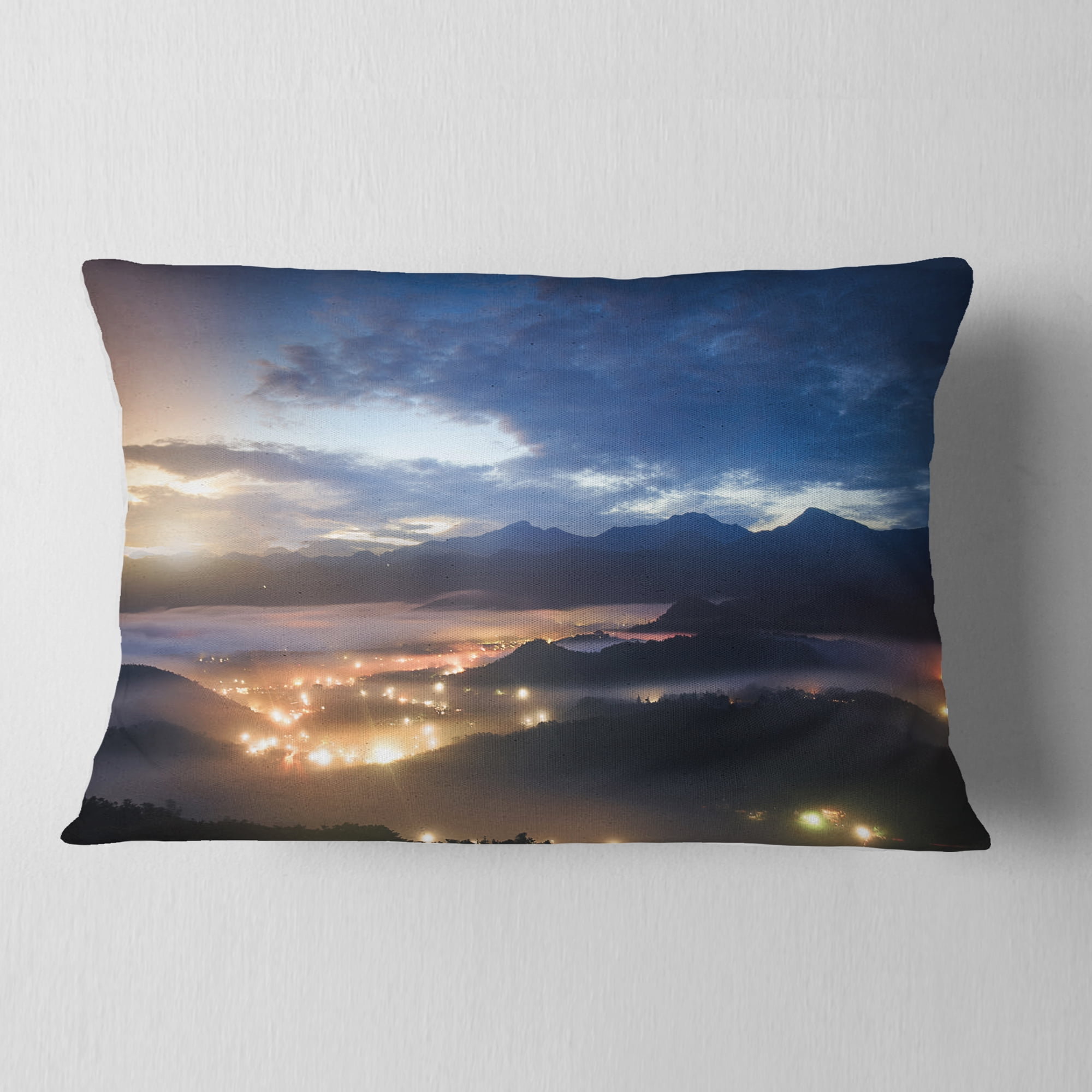 Designart Blue Cloudy Summer Sunrise - Landscape Photo Throw Pillow - 12x20