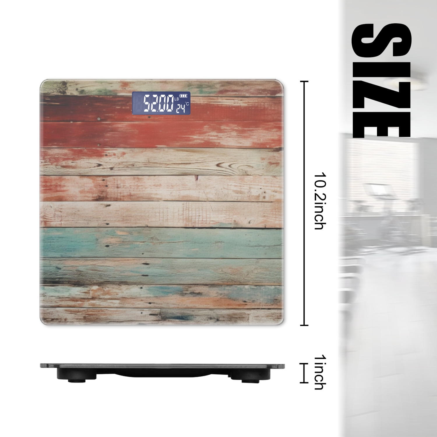 Bathroom Scale, Highly Accurate Digital Body Scale,Precisely Measures Weight up to 400 lbs-Colorful Rustic Wooden With Distressed Wooden