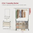 thumbnail image 2 of Laundry Hamper with Hanging Rack, Laundry Sorter 4 Sections, 4 Basket Butler with Lockable Wheels and Removable Bag, Rolling Laundry Cart for Bedroom, Beige, 2 of 14