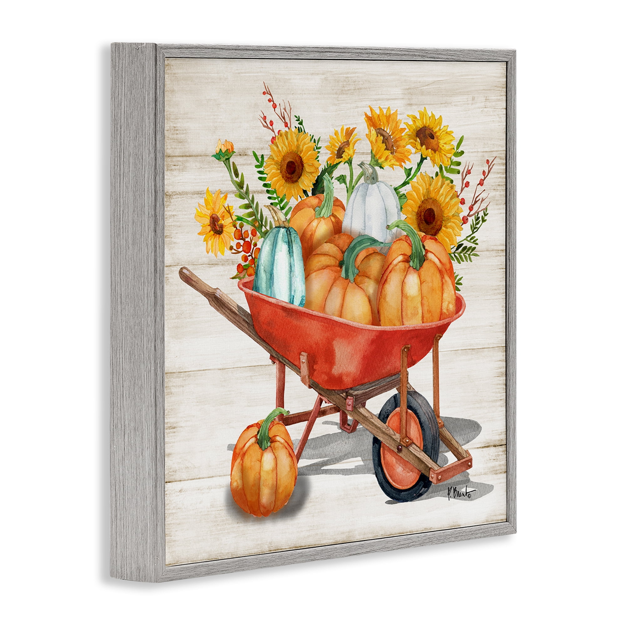 Stupell Industries Rustic Harvest Wagon Botanical & Floral Painting Gray Framed Art Prints Wall Art, 17 x 17
