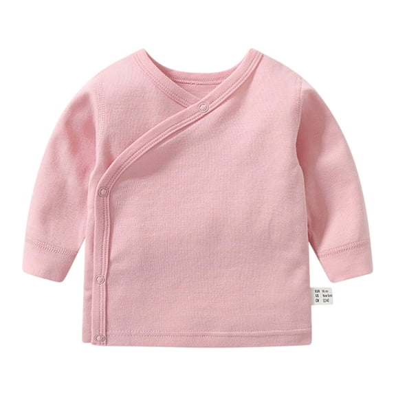 FINALGANG Infant Baby Boys Girls Long Sleeve Kimono Wrap Top Solid Color Side Snap Closure Soft Basic Shirt For Newborn Daily Wear Casual Top