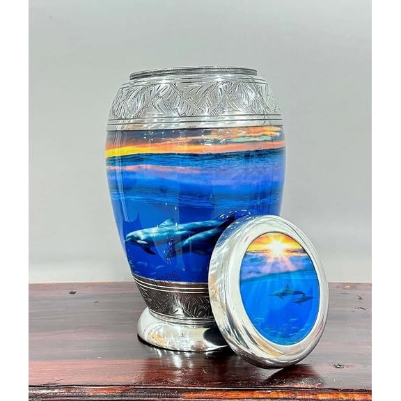 Dolphin Cremation Urns for Human Ashes Adult Female for Funeral, Burial & Home - Urns for Human Ashes 10"Urns for Mom & Urns for Women Whale fish Urn