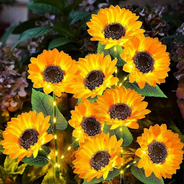 Solar Lights Outdoor Garden Decor - Upgraded 3 Pack Solar Garden Lights with 9 Sunflower Lights, Waterproof Solar Outdoor Lights Auto ON/Off Solar Dec