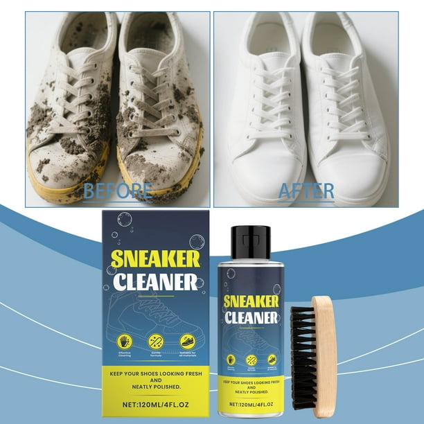 Kit de limpieza para zapatillas y calzado | Quitamanchas de 120 ml para cuero, lona, malla y materiales sintéticos | Incluye cepillo para una aplicación sencilla en 3 pasos