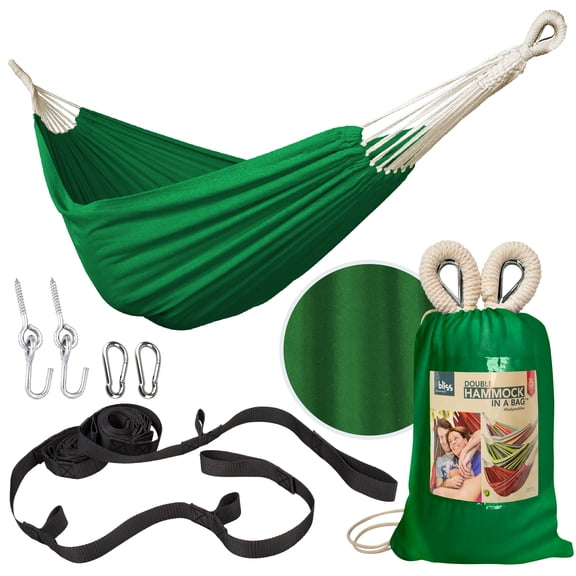 Bliss Hammocks 60"W Double Hammock with Rope Loops & Tree Straps, 265 lb, Green