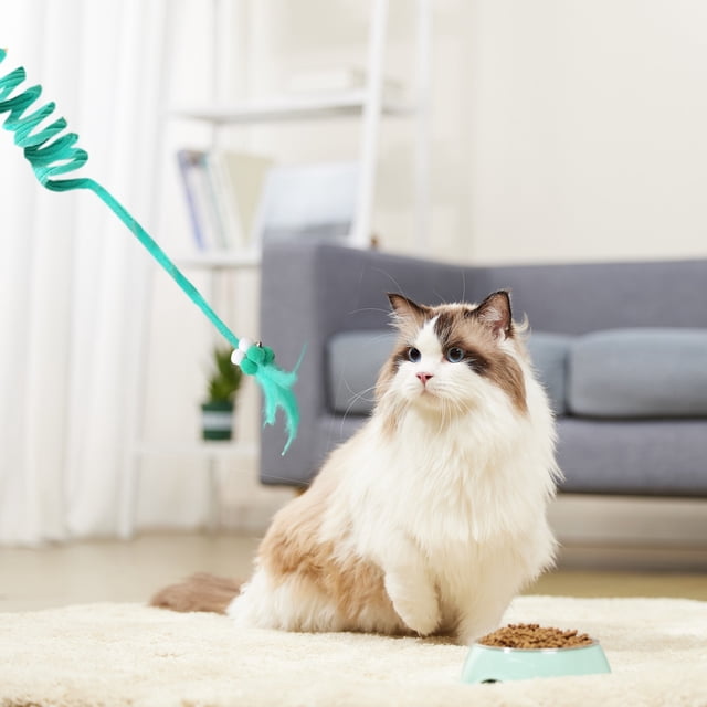Pelota de juguete con cascabeles para gatos | Juguete interactivo colgante para jugar y hacer ejercicio | Varita de plumas para gatitos y gatos adultos