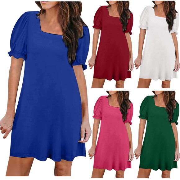 Gspmoly Summer Dresses for Women, Women Casual Summer Solid Color Short Sleeve Dress with Pocket Beach Dresses Wedding Dresses for Women Savings