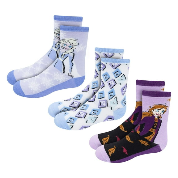 Disney Girls 3-Pack Crew Socks - Minnie, Tinkerbell, Frozen & Stitch for Ages 7-14