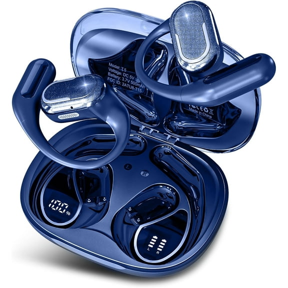 VEAT00L T5 Open Ear Headphones with Mic, Air Conduction Wireless Earbuds with LED Digital Display 40 Hrs Playtime,Clear Call ,Fast Charing,IPX7,Bluetooth 5.4 Open Ear Earbuds for Running, Workout