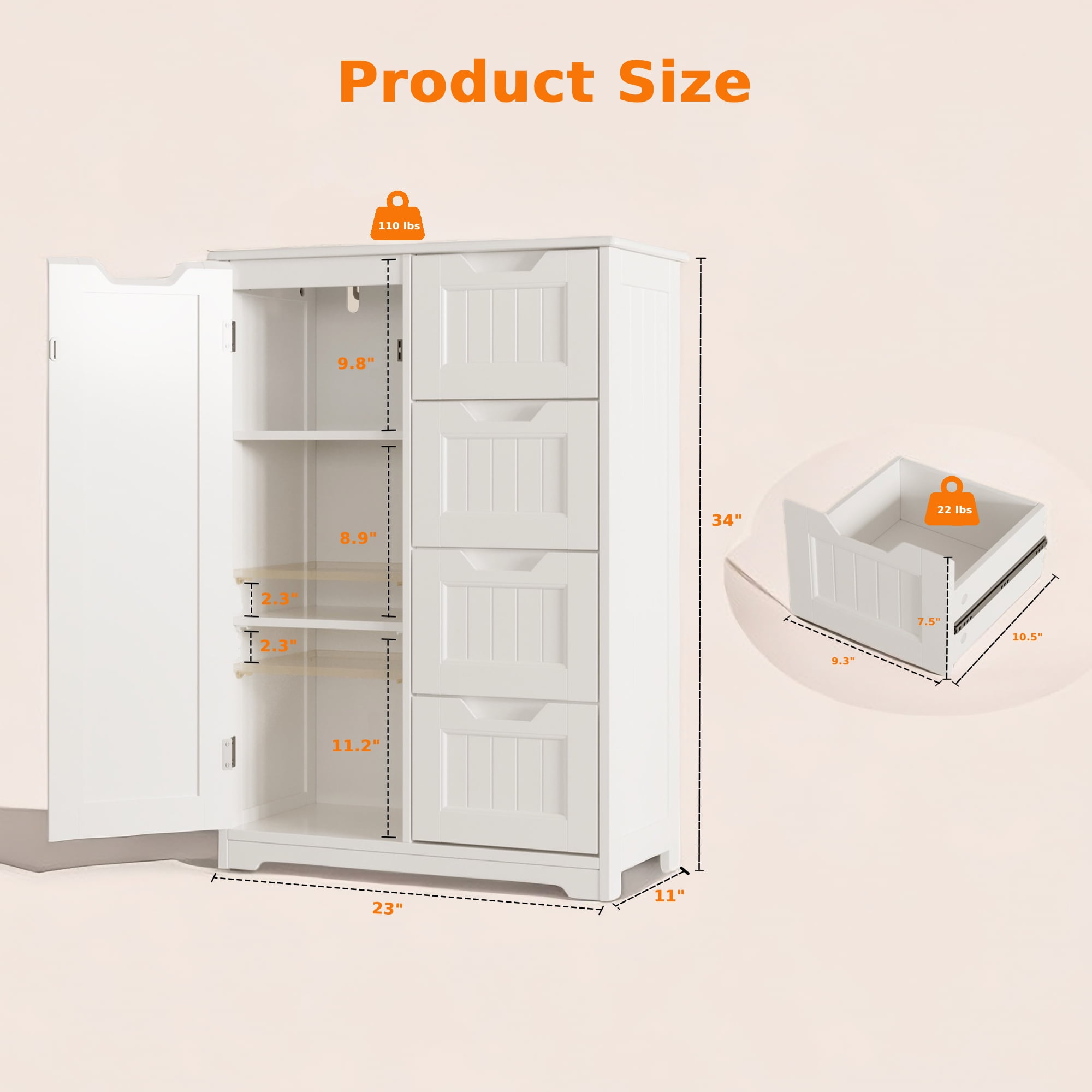 Kitchen Pantry Cabinet, 34" Small Food Pantry Storage Cabinet with Cutout Handles, White