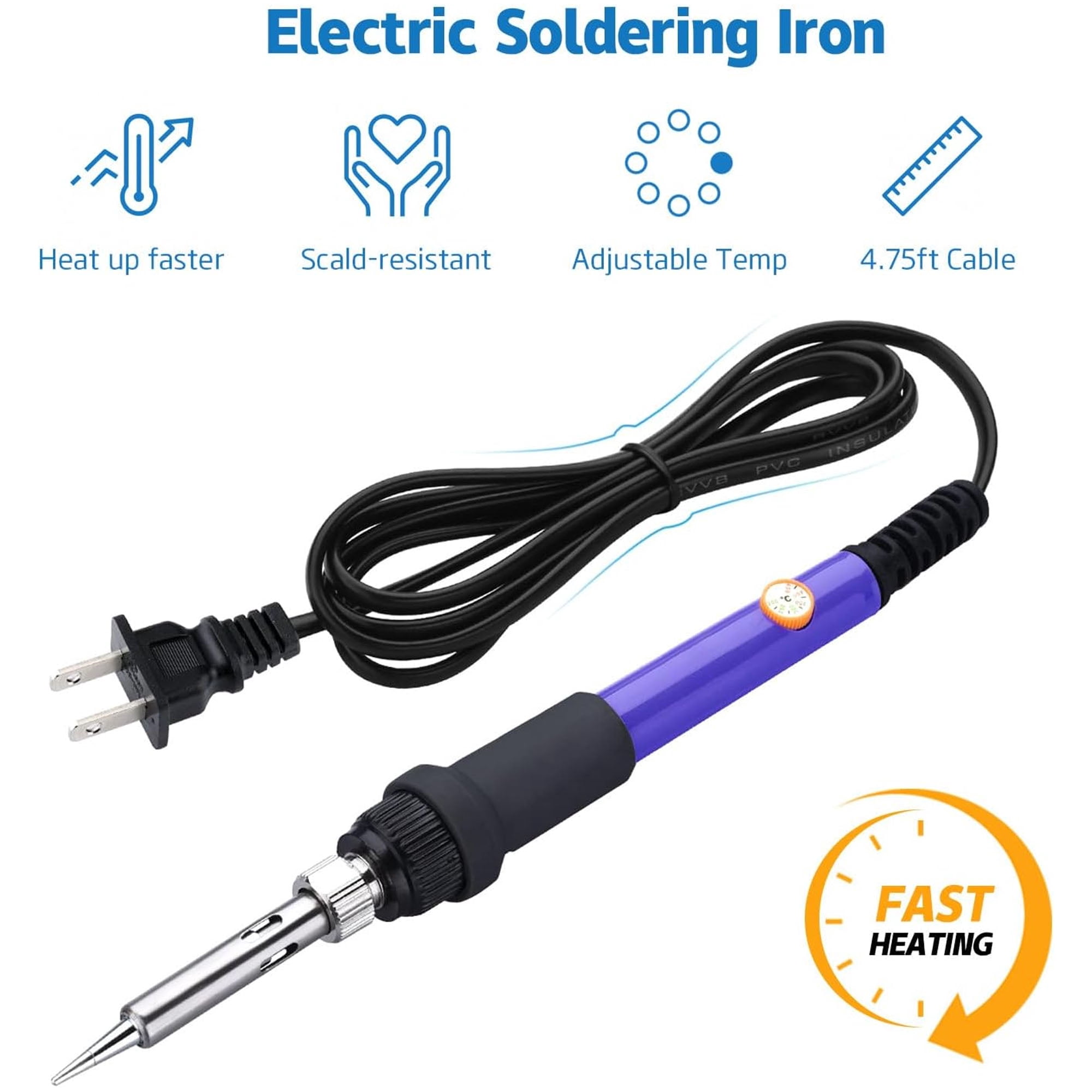 Soldering Iron Kit Electric 60W 110V Adjustable Temperature Soldering Gun Welding Tools, 5pcs Replacement Tips and Solder Wire (Basic)