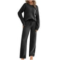 thumbnail image 3 of Yeaiivve Winter Pajamas for Women 2 Piece Lounge Set Fuzzy Fleece Long Sleeve Pullover Top Wide Leg Pants Set Black L, 3 of 7