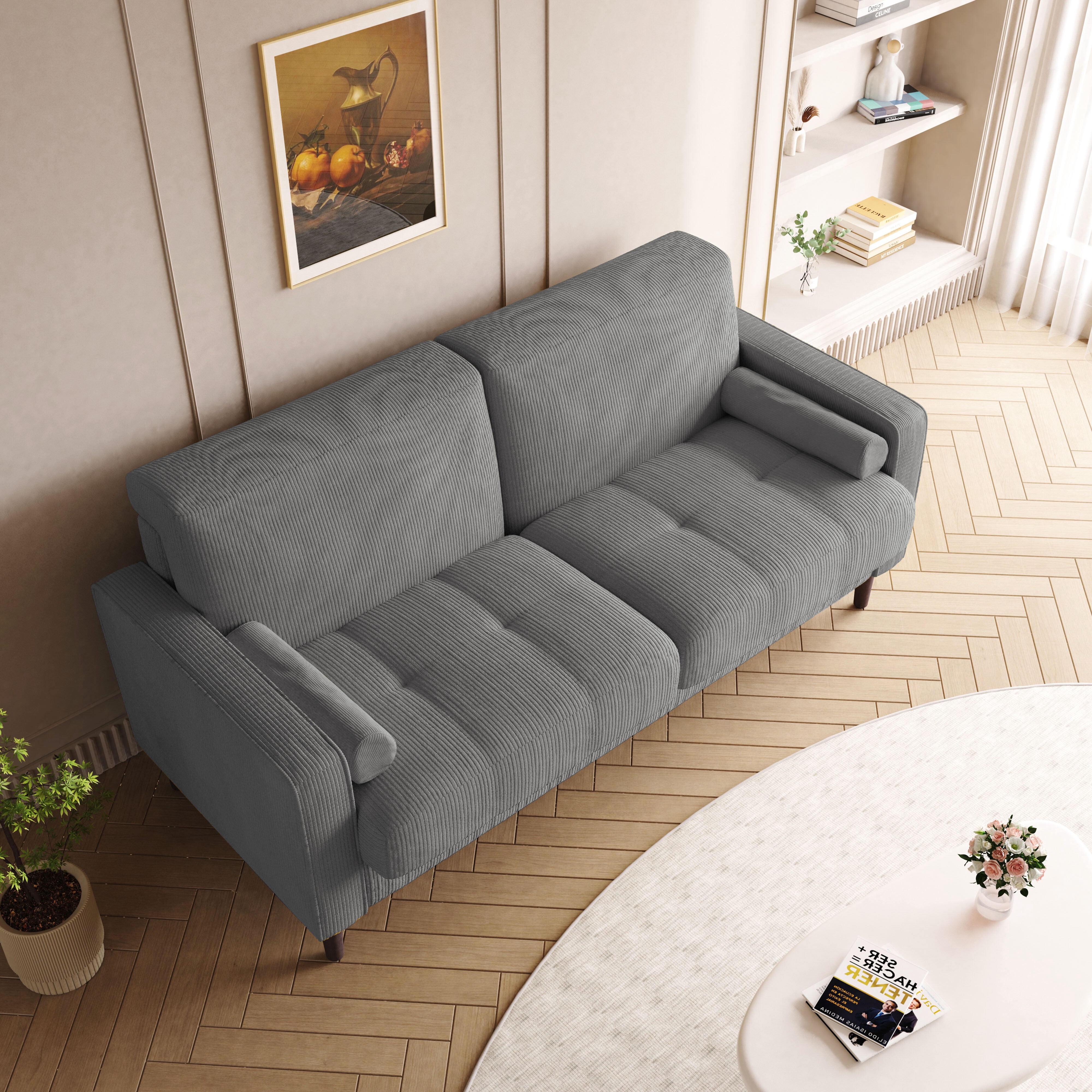 UIXE 62'' Loveseat Sofa for Living Room Indoor 2-seater Sofa Small Couch for Bedroom Office, Light Grey
