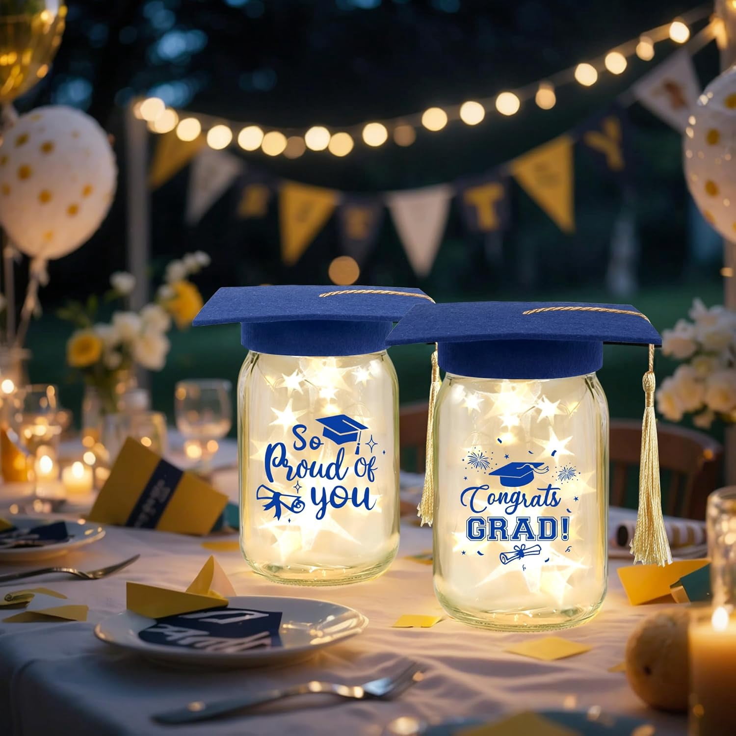 GuassLee 6 Sets 2026 Graduation Centerpieces for Tables, Glowing Mason Jar Centerpieces with Graduation Caps, Glowing Money Jars for College High School Congrats Grad Party Decor Supplies