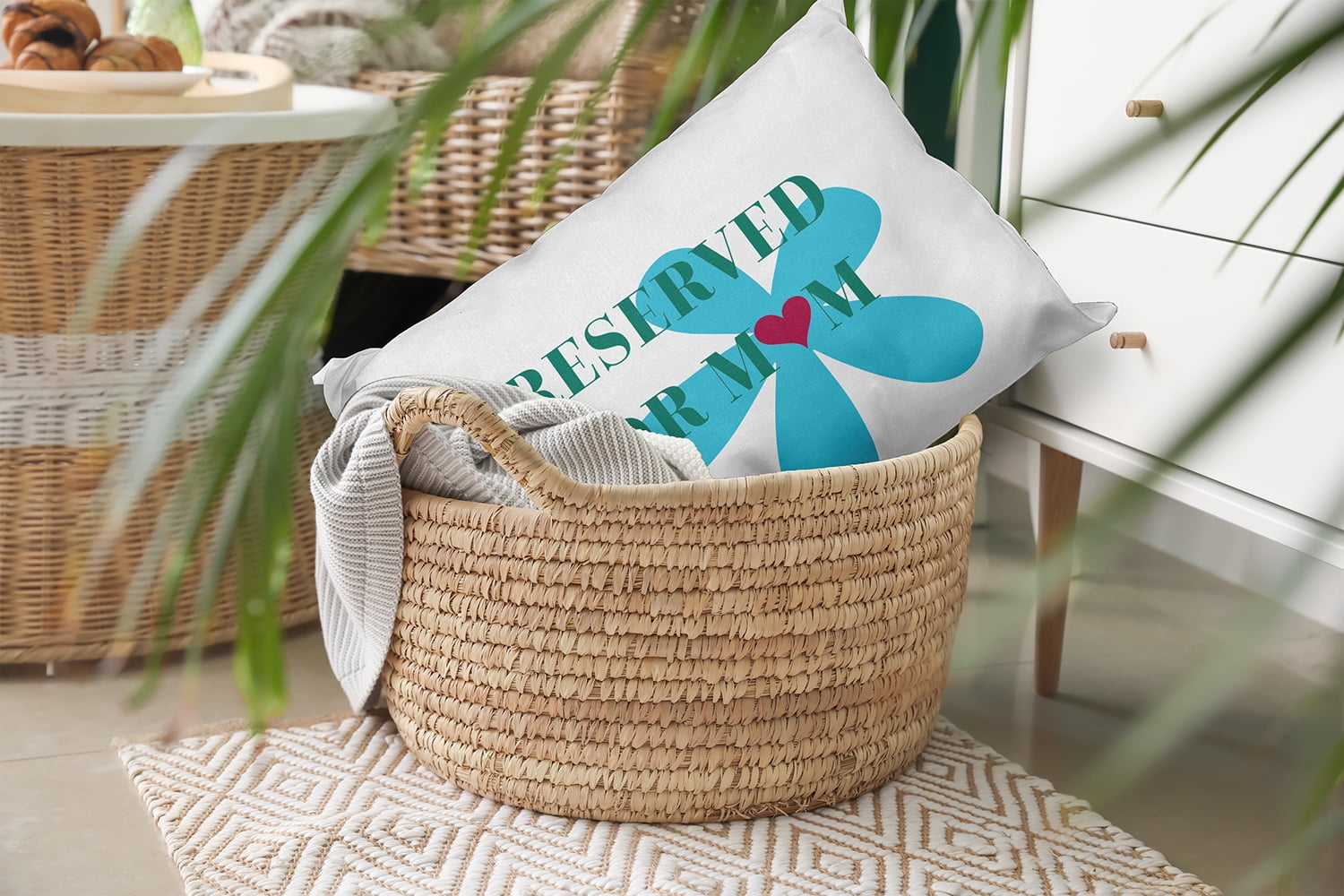 14" x 20" Simply Daisy Reserved for Mom with Hearts Indoor/Outdoor Pillow, Turquoise Qty 1