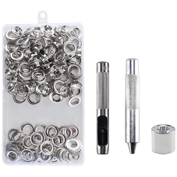 Toystoory 100 ojales de ojales con caja, Kit de herramientas de ojales de latón, arandela de Metal artesanal Tela de costura y artesanía plata Toystoory HA5914-02B