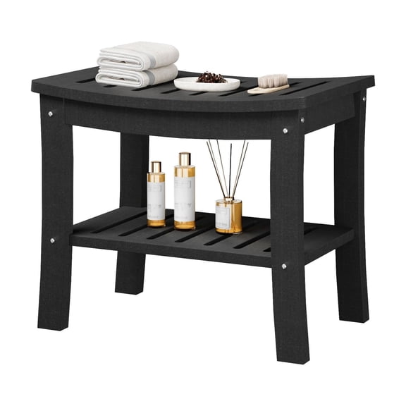 Garvee HDPE Shower Bench with Storage Shelf, Shower Seat Stool Chair, 20.6" x 13.8" x 17.7", Black