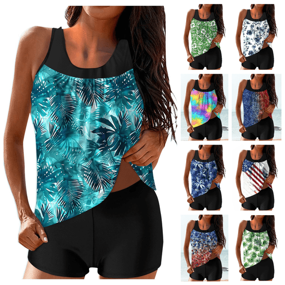 Lovzfmll Tankini Set for Women, Printed Top and Shorts, Two Piece Bathing Suit for Summer Beach and Pool Wear