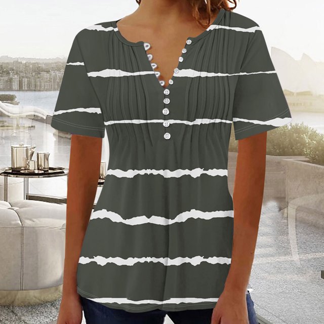 Blouses pour Femmes Imprimé Col en V Boutonné Haut Court