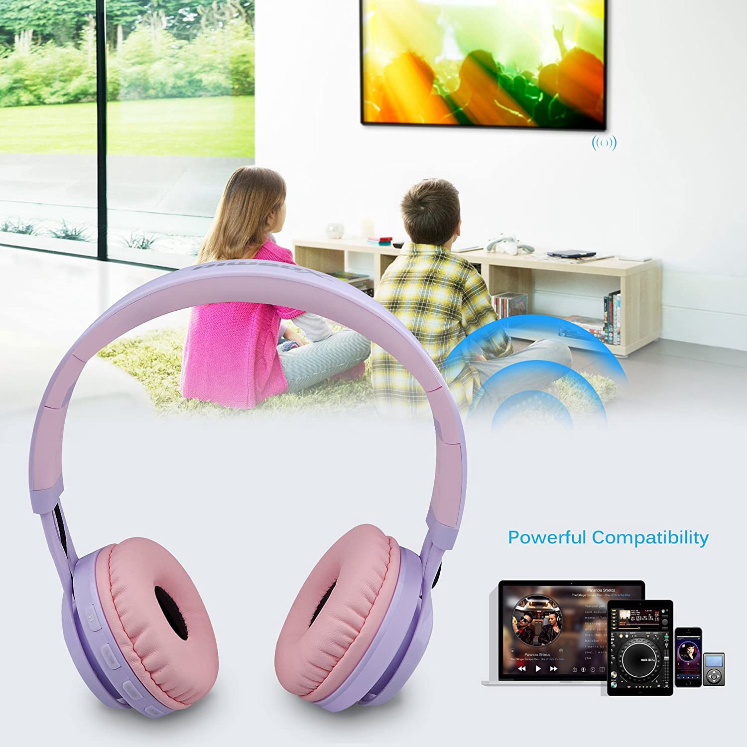 Riwbox WT-7S Bluetooth Headphones Light Up, Foldable Stero Wireless Headset with Microphone and Volume Control for PC/Cell Ph