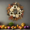thumbnail image 5 of 13.8 Inch Fall Wreath with White Sunflowers and Pumpkins, Autumn Front Door Wreath with Berries, Maple Leaves, Pine Cones for Halloween, Thanksgiving Home Decor Indoor Outdoor, 5 of 6