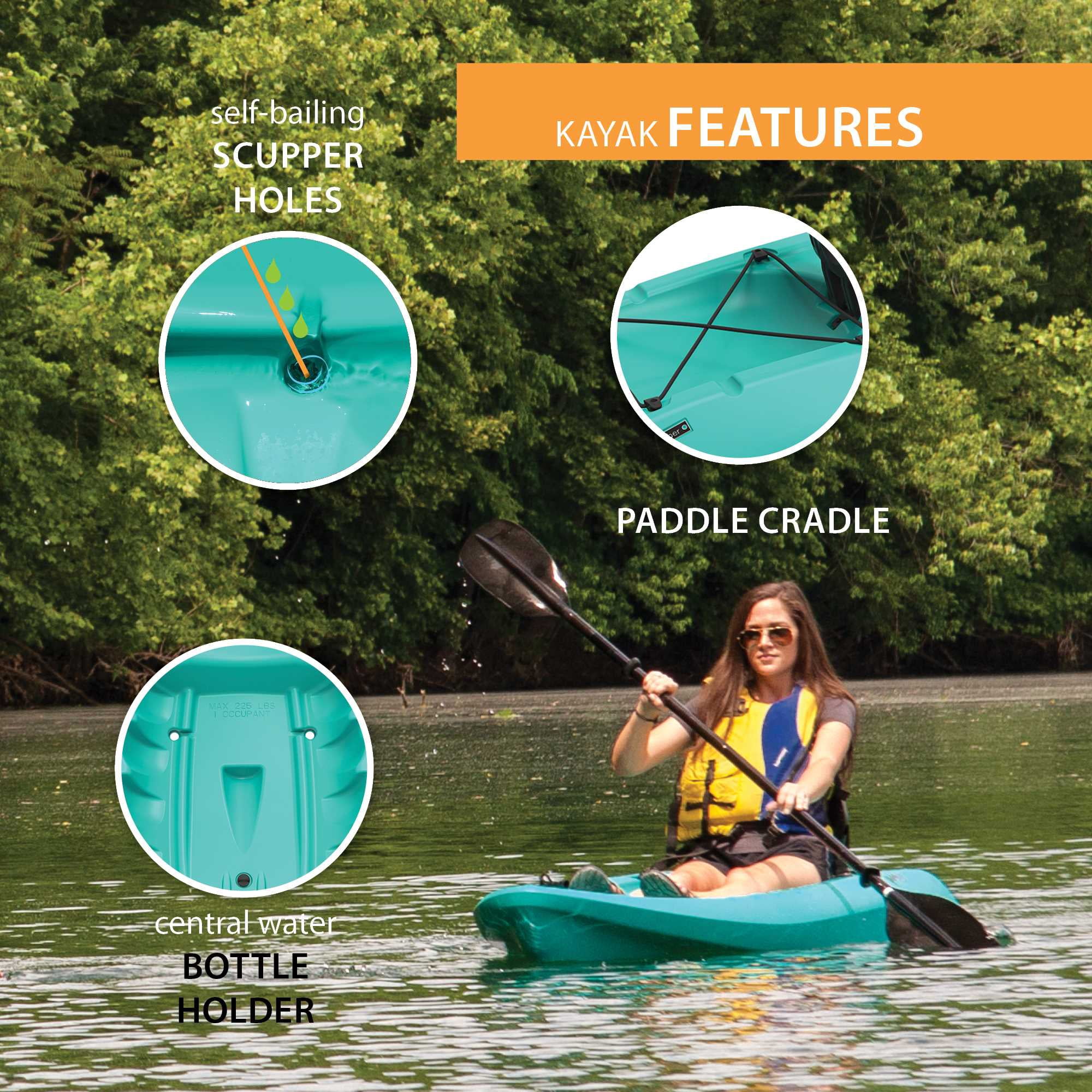 Lifetime Hydros 101 inch Sit-On-Top Kayak, Aqua (90935)
