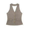 thumbnail image 1 of TRAF-Conjunto de 2 piezas con cuello Halter para mujer, chaleco sin mangas con bolsillo de una sola botonadura, Tops + bolsillos con cremallera de cintura alta, pantalón de pierna ancha, 1 of 5