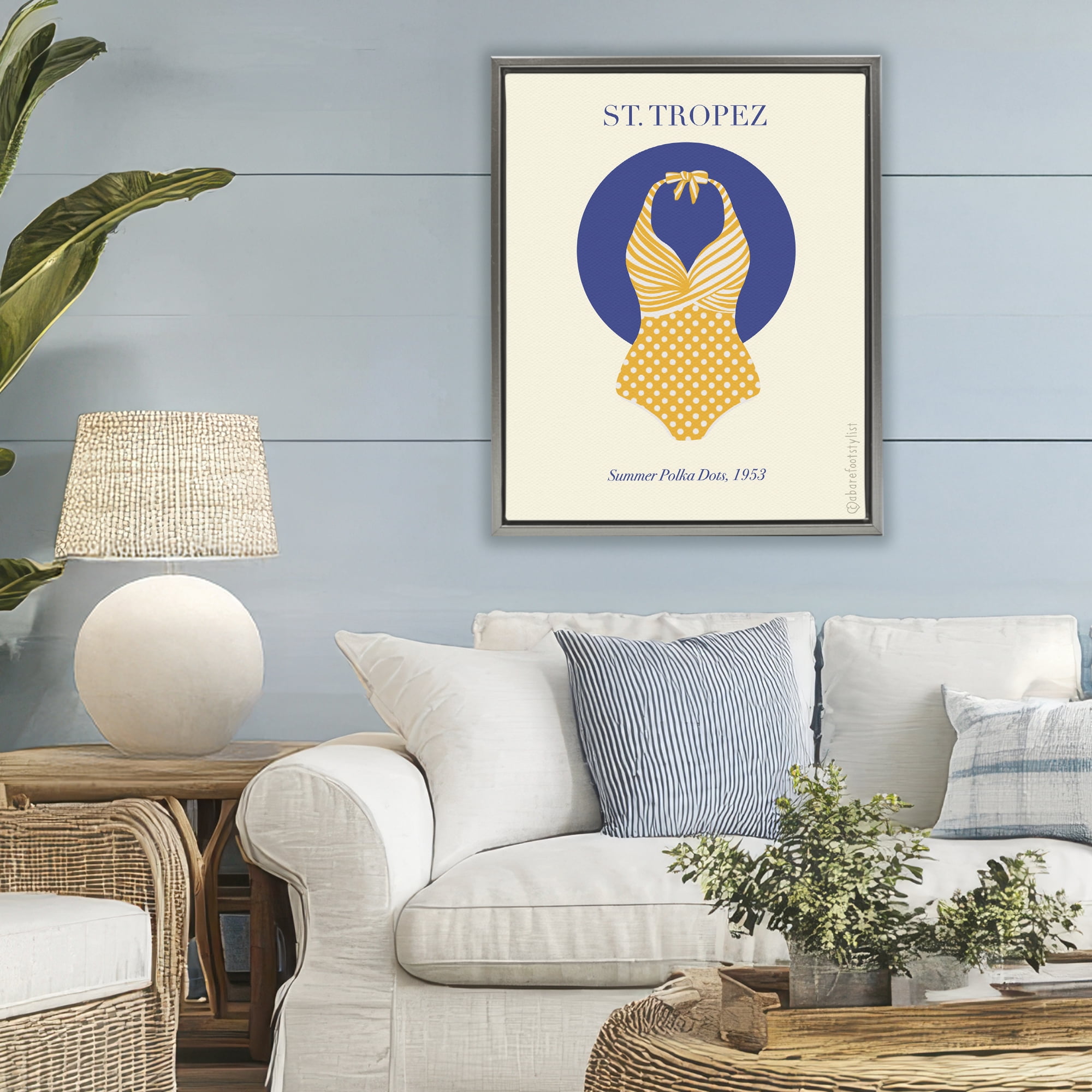 Stupell Industries St. Tropez Dotted Swimsuit Gray Framed Floater Canvas Wall Art, design by A Barefoot Stylist
