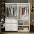 thumbnail image 5 of OXYLIFE Wardrobe Armoire Closet Cabinet with Glass Doors, Hanging Rod and 3 Drawers, 63.3" Wide, 5 of 9