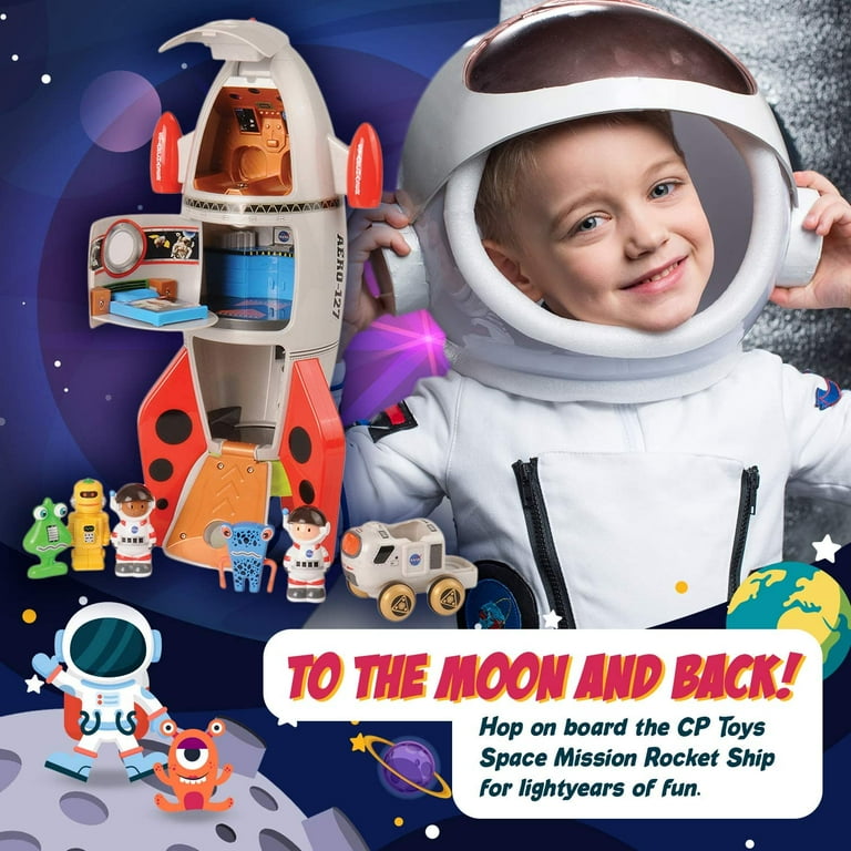 Cp toy space mission rocket ship 7 sales piece set including astronauts and aliens