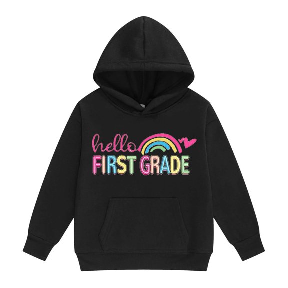 Tiijoy Girl's Back To School Hoodie Rainbow Letter Print Hooded Sweatshirt, Sizes 2-3T
