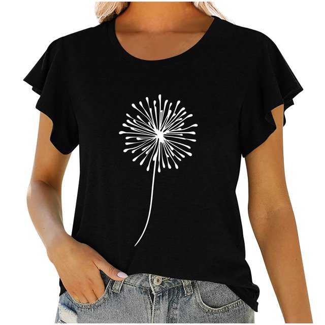 Birdeem Mode Femmes Col Rond Manches Courtes T-Shirt à Volants Imprimé Hauts Blouse d'Été