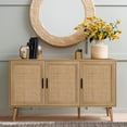 thumbnail image 3 of LuxenHome Rattan Buffet Cabinet with Storage, 47" Light Oak Finish Wood Accent Sideboard Cabinet with 3-Door, Boho Coffee Bar Console Table Cabinets for Kitchen, Hallway, Entry, Living Room, 3 of 14