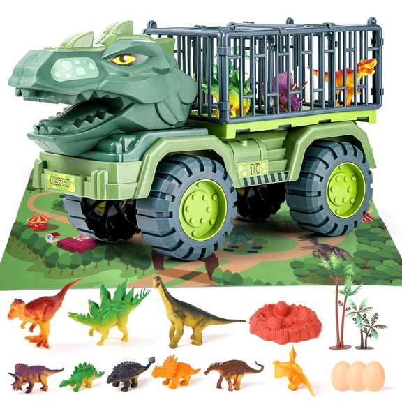 Super Joy Dinosaur Truck Toy for Kids - Transport Carrier with Dino Figures & Play Mat - Dino Playset Gift for Boys Girls Age 3-8 Birthday