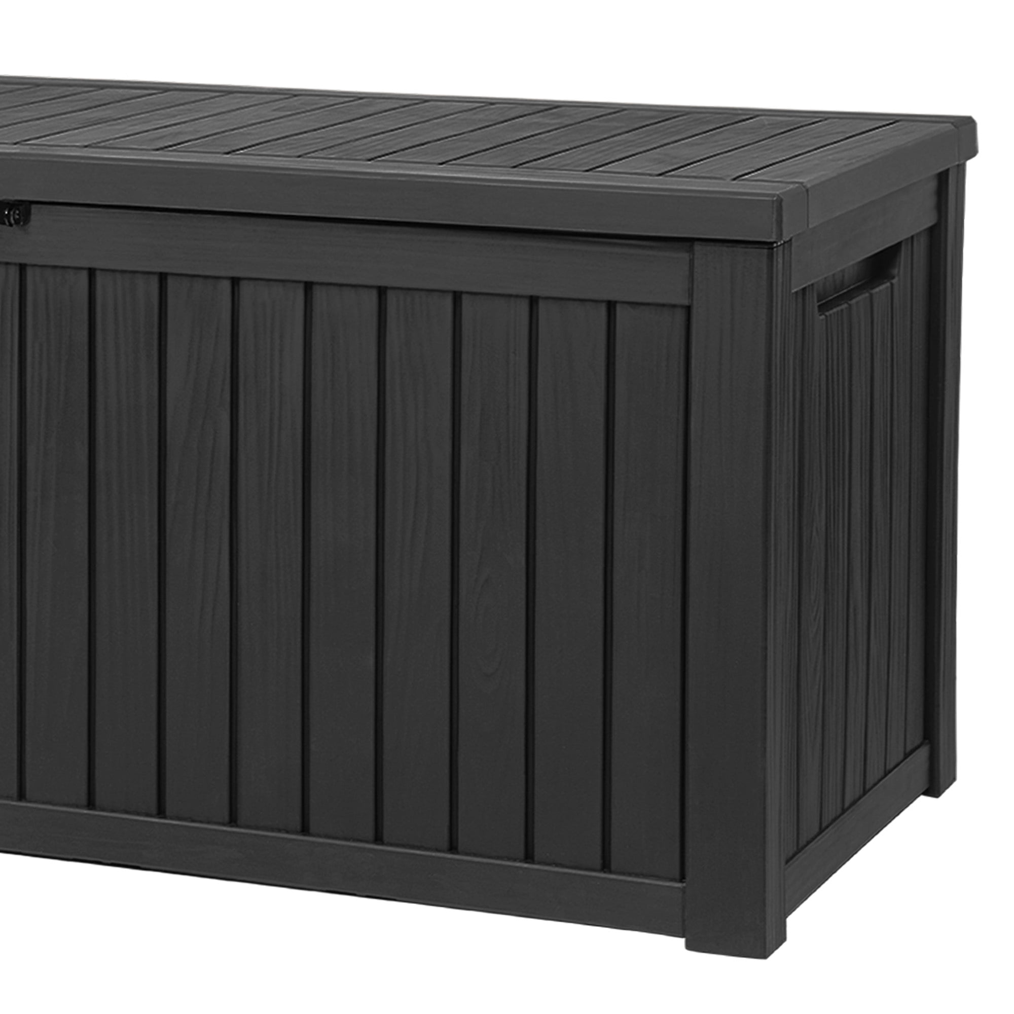 Uforic 150 Gallon Large Outdoor Deck Box, Waterproof Resin Storage with Divider, Lockable, for Patio Cushions Garden Tools Pool Supplies, Dark Black