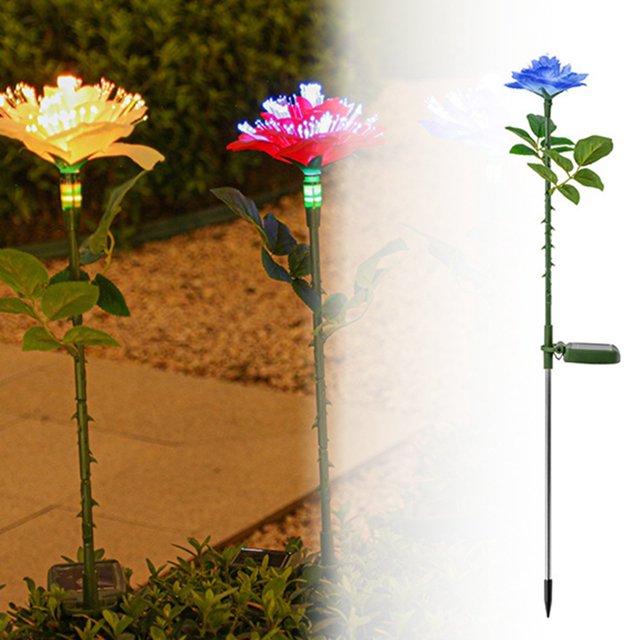 Hml Simulation Rose Solar Ground Insert Light Outdoor Solar Light For Yard Garden Patio Decoration