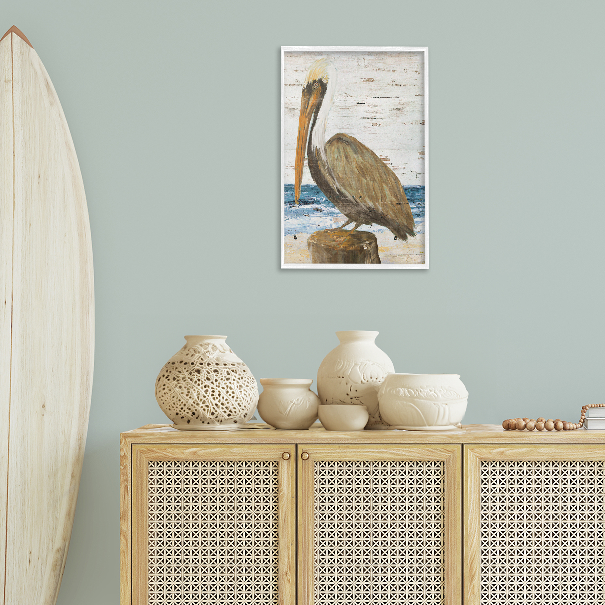 Stupell Industries Rustic Ocean Pelican Animals & Insects Painting White Framed Art Print Wall Art, 16 x 24