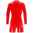 thumbnail image 4 of Haitryli Men's Latex Bodysuit Half Short Body Leotard Long Sleeves Unitard Bodysuit Overall Red XL, 4 of 7