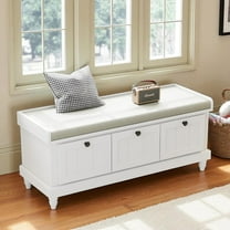 GZXS Entryway Bench with Cushion, 44.1" Shoe Changing Bench with Lift Top Hidden Space and 3 Large Drawers, Modern Foyer Storage Organizer for Entryway, Hallway, Living Room, White